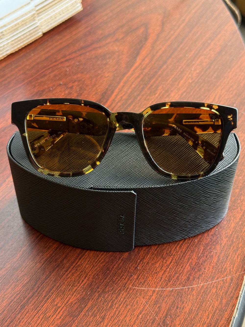Prada PR A04S Havana Black/Yellow Polarized Sunglasses